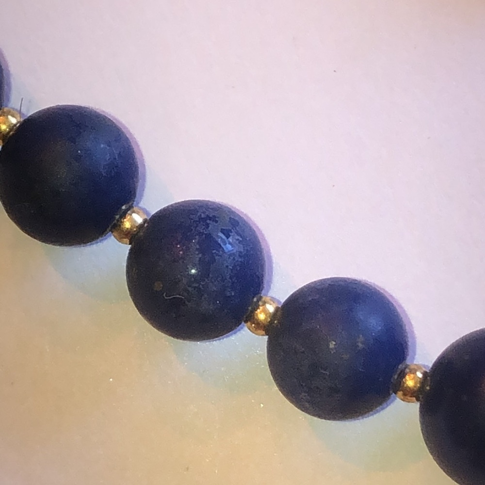 Vintage Navy Beaded Boho Necklace with Gold Tone Accents - Picture 5 of 6